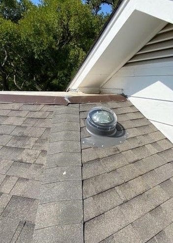 A close up of the roof of a house