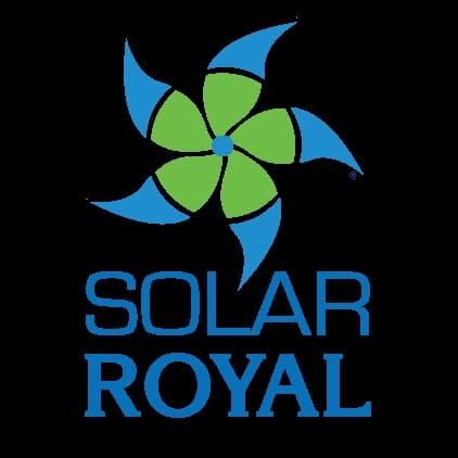 A blue and green logo for solar royal.